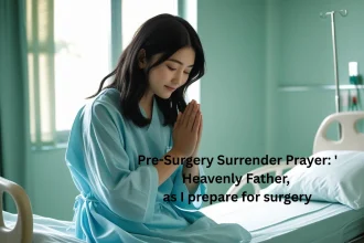 Hands folded in prayer before surgery in hospital setting