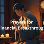 Person praying for financial breakthrough with Bible and golden light representing God's provision