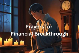 Person praying for financial breakthrough with Bible and golden light representing God's provision