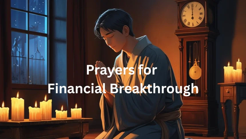 Person praying for financial breakthrough with Bible and golden light representing God's provision