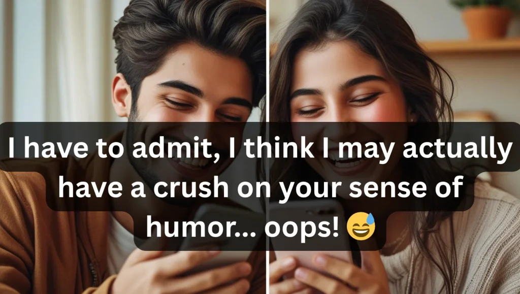 Couple exchanging innocent flirty texts and smiling