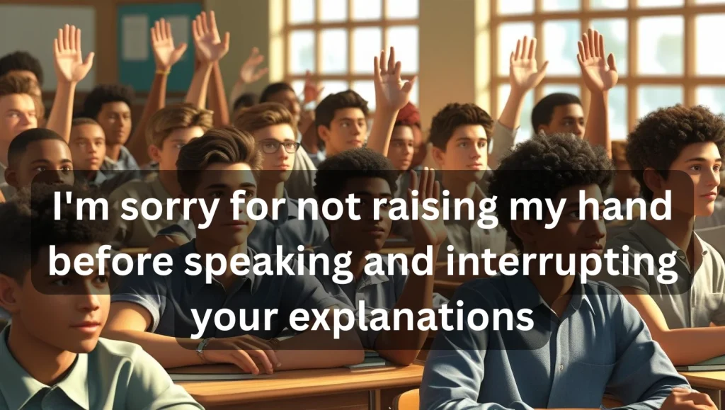 Students showing respectful classroom behavior raising hands for teacher