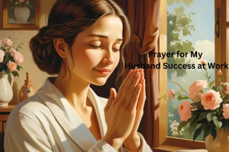 Woman praying for husband success and protection in morning light