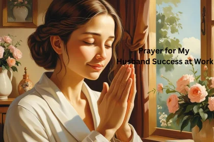 Woman praying for husband success and protection in morning light